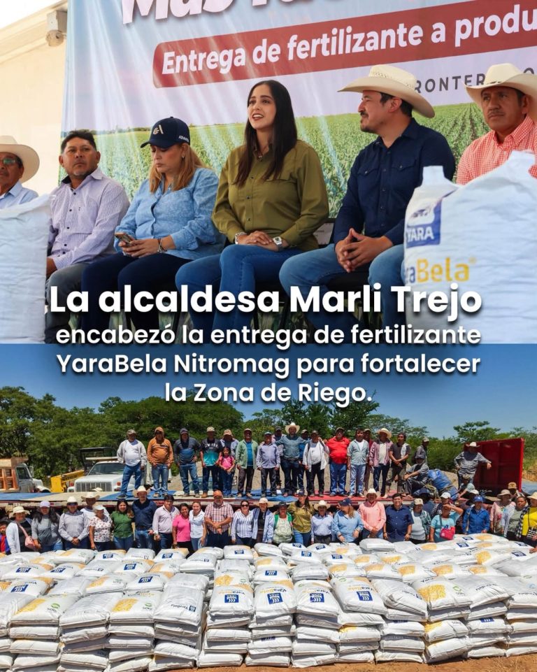 LA ALCANDESA MARLI TREJO. ENCABEZO LA ENTREGA DE FERTILIZANTE YARABELA NITROMAG PARA FORTALECER LA ZONA DE RIEGO.